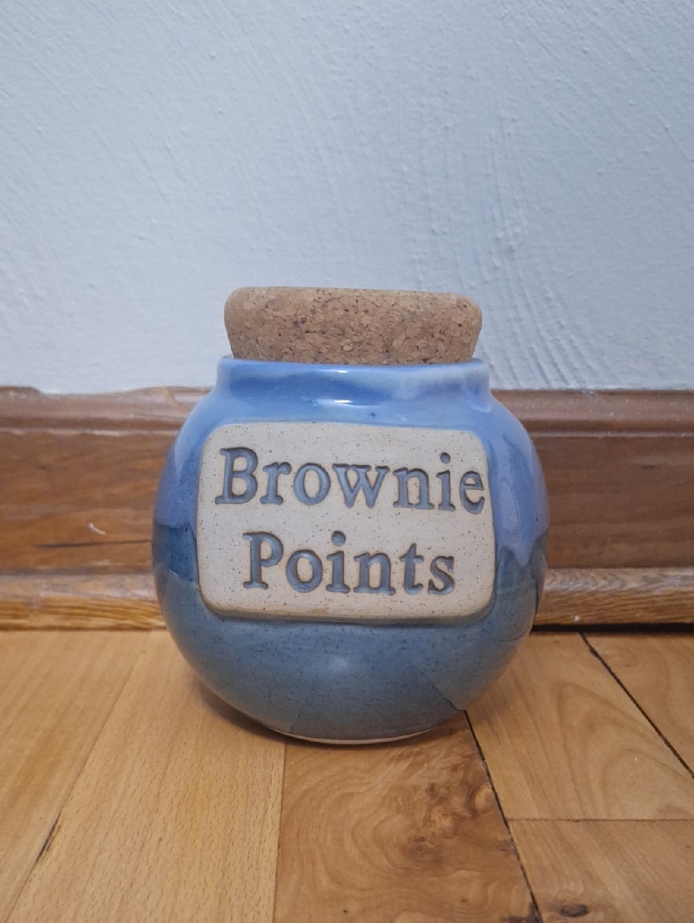 Blue 'Brownie Points' Ceramic Jar with Cork Lid